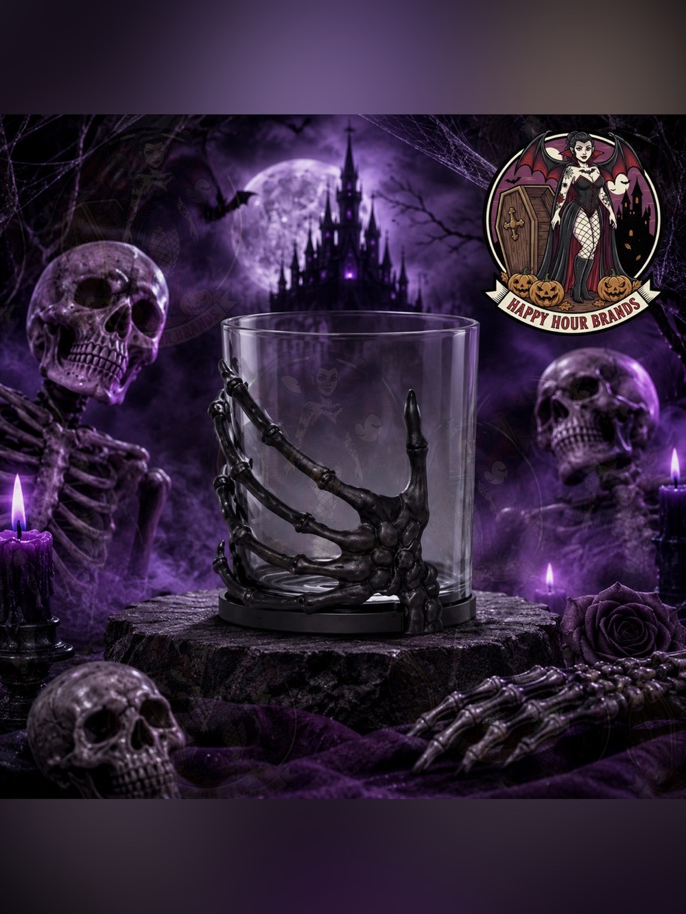 Celebrate Skeleton Hand Smoked Whiskey Glass Goth Halloween